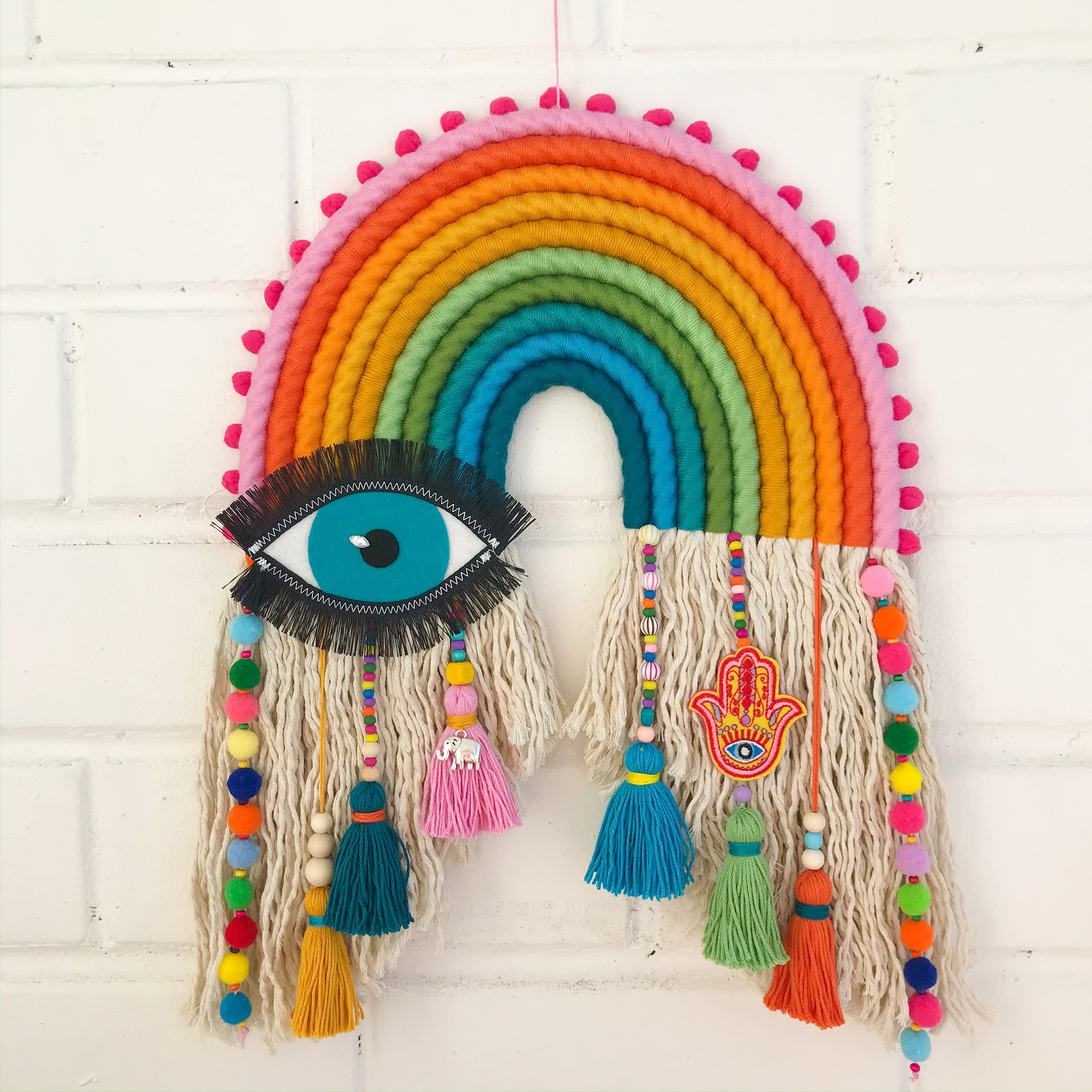 CUSTOM WALL ART Large rainbow macrame wall hanging Evil eye Etsy