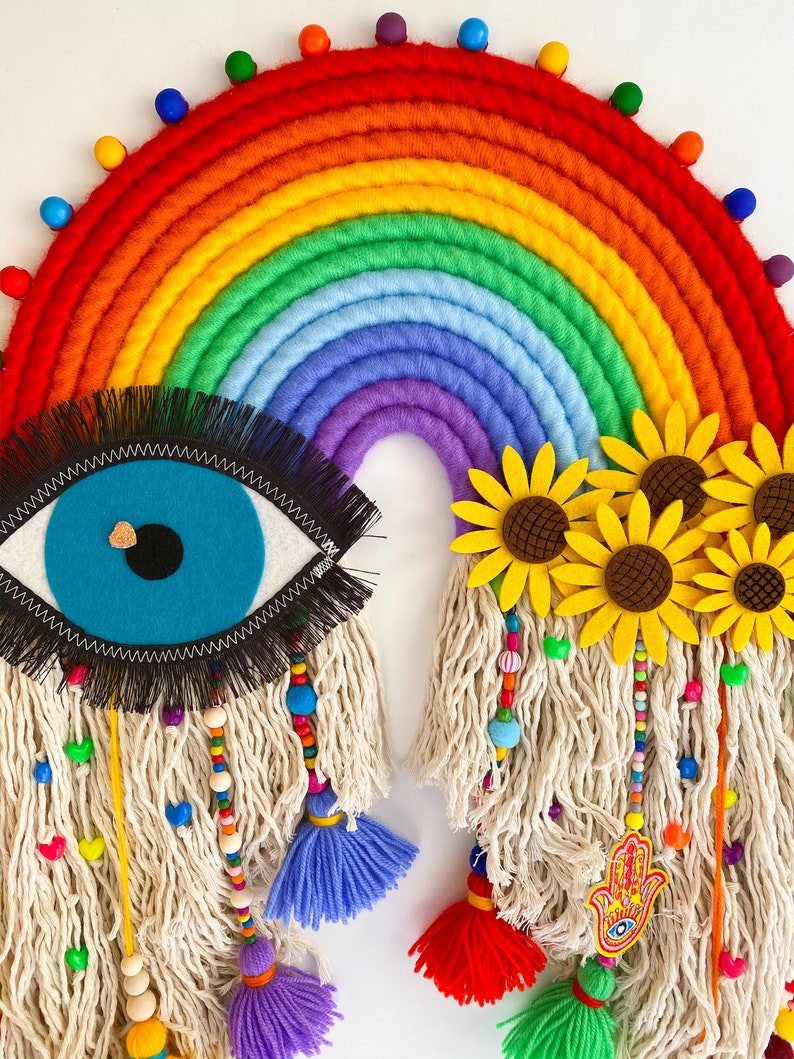 Large rainbow macrame wall hanging Modern colorful decor Etsy