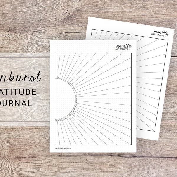 Sunburst Monthly Habit Tracker & Gratitude Journal (BUJO Printable)