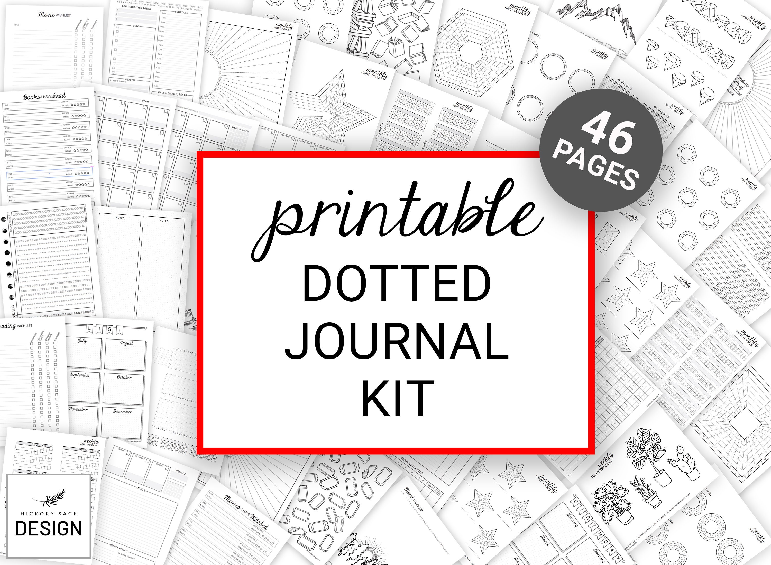 Journal Pages Dot Grid Bullet Planner Pages Printable Starter