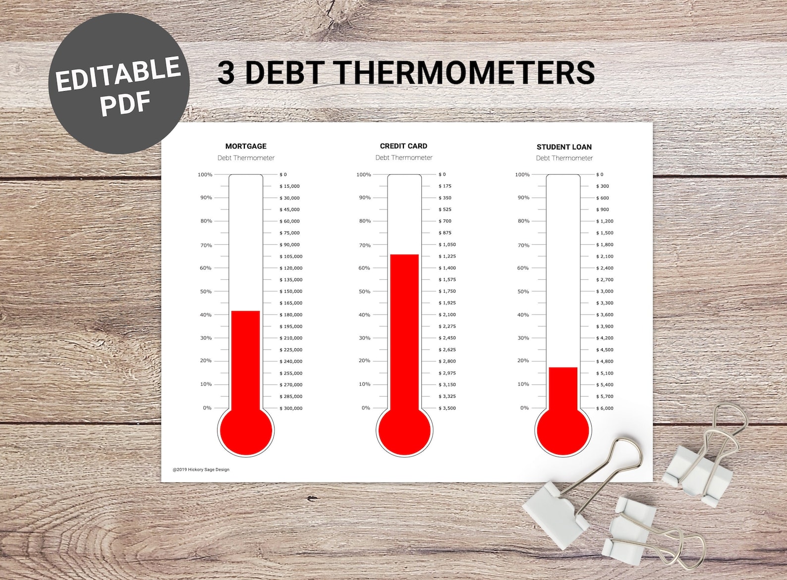 3 Debt Thermometers Printable Etsy