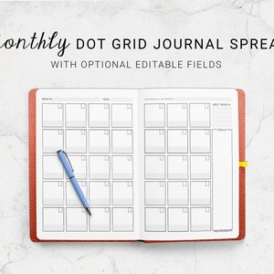 Monthly Dotted Grid Journal Spread (Monthly Layout)