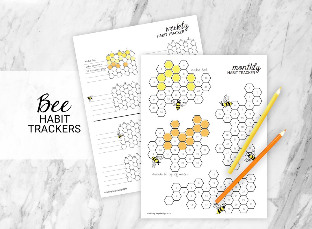 Bee Habit Tracker for BUJO, Dot Grid Journal Printable 