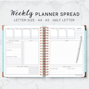 Weekly Planner Insert Printable (Letter, A4, A5, and Half Letter Size)