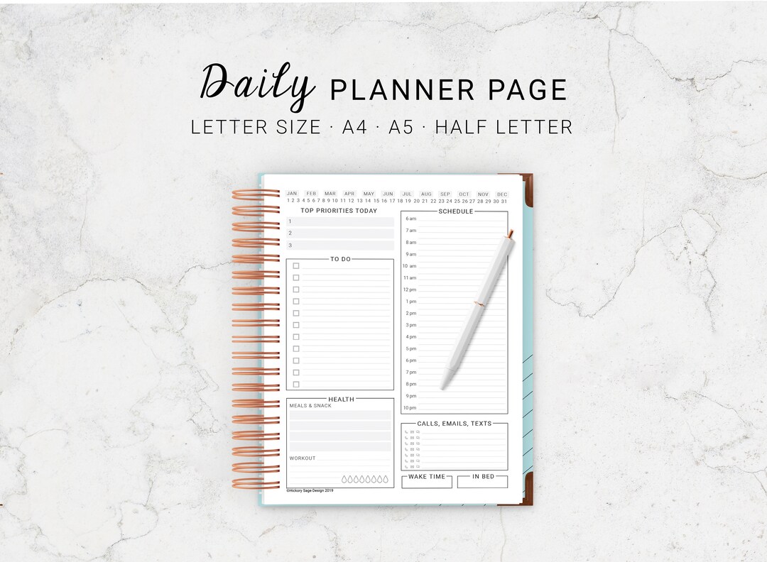 Daily Planner Insert Printable (letter, A4, A5, and Half Letter Size ...