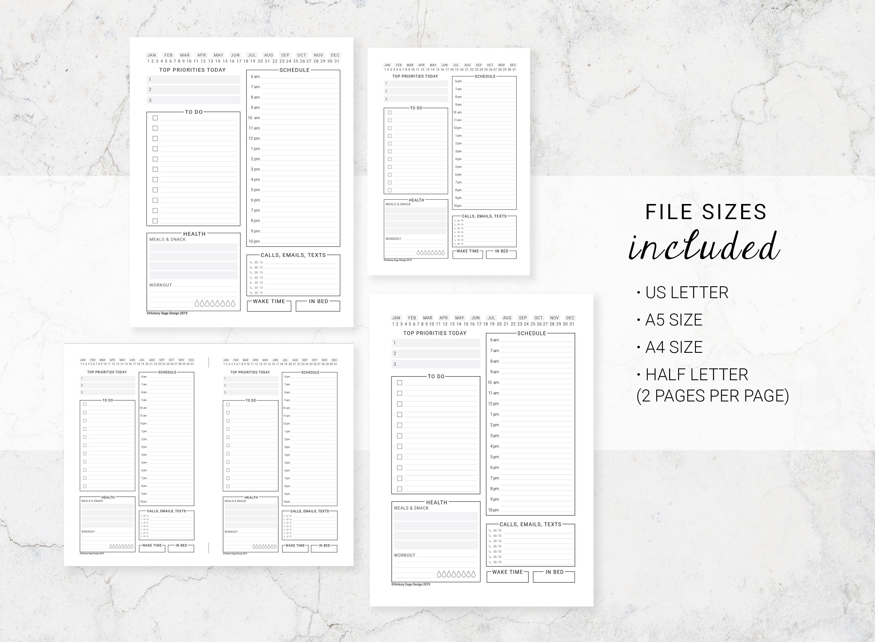 Daily Planner Insert Printable (letter, A4, A5, and Half Letter Size ...