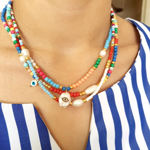 Crescent Moon Seed Bead Choker Boho Necklace Beach Jewelry Summer Jewelry Boho Jewelry Summer Necklace