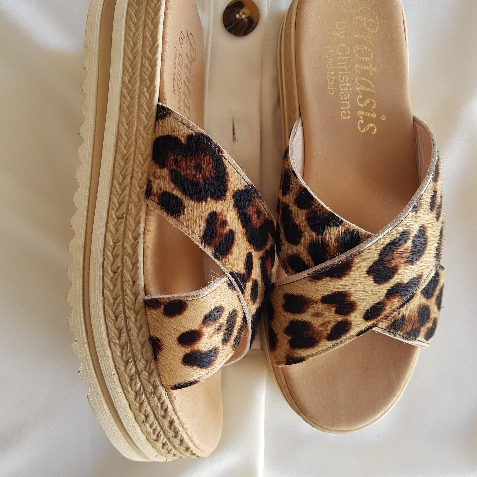 leopard criss cross sandals