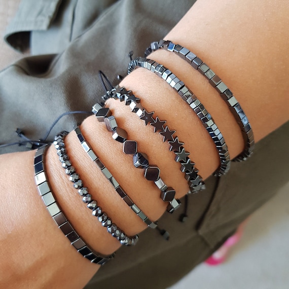 Hematite necklace and bracelet set Hematite necklace Genuine hematite beaded necklace Gun metal hematite Choker necklace Adjustable necklace
