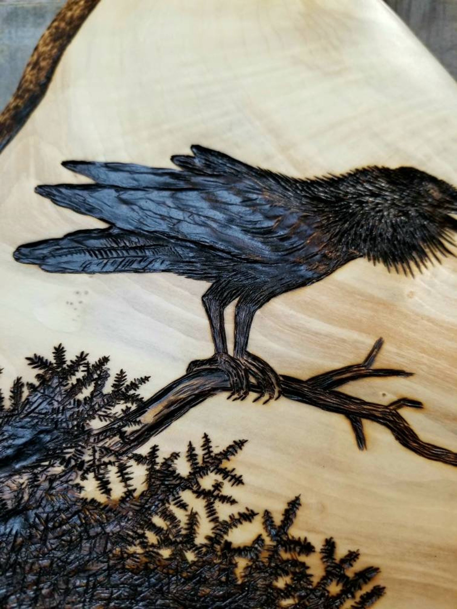 Wood Raven Wall Art Nature Decor Sculpture Original Etsy