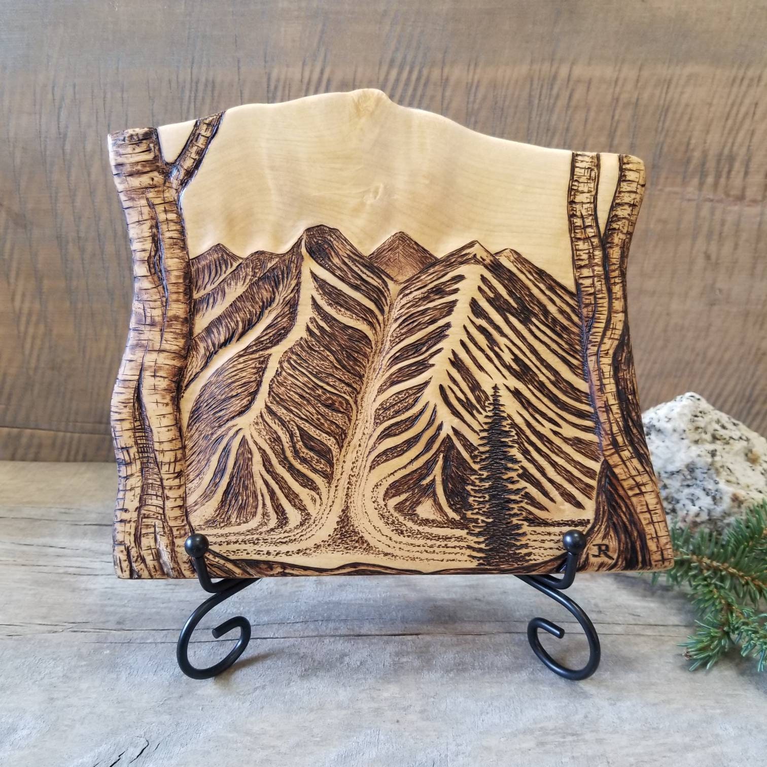 Mountain Wood Carving Art Gift Alaska Landscape Sculpture Etsy