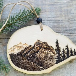Rustic Wood Mountain Art Ornament, Original Mini Nature Landscape, Modern Western Cabin Lodge Decor, Explorer Gift, Rock Climber Gift