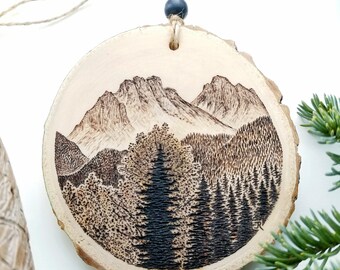 Nature Inspired Mountain Art on a Wood Ornament, Original Wilderness Landscape, Cabin Decor, Handmade Mini Wall Hanging, Mothers Day Gift