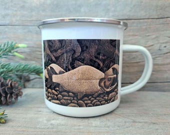 Salmon Metal Camp Mug: Alaska Art, Outdoorsman Fishing Gift