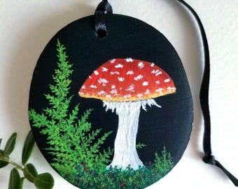 Adorno navideño con pintura de setas, decoración de bosque de madera hecha a mano