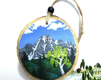 Pequeño adorno de madera con pintura original de la naturaleza, regalo de montaña, decoración para caravanas y autocaravanas