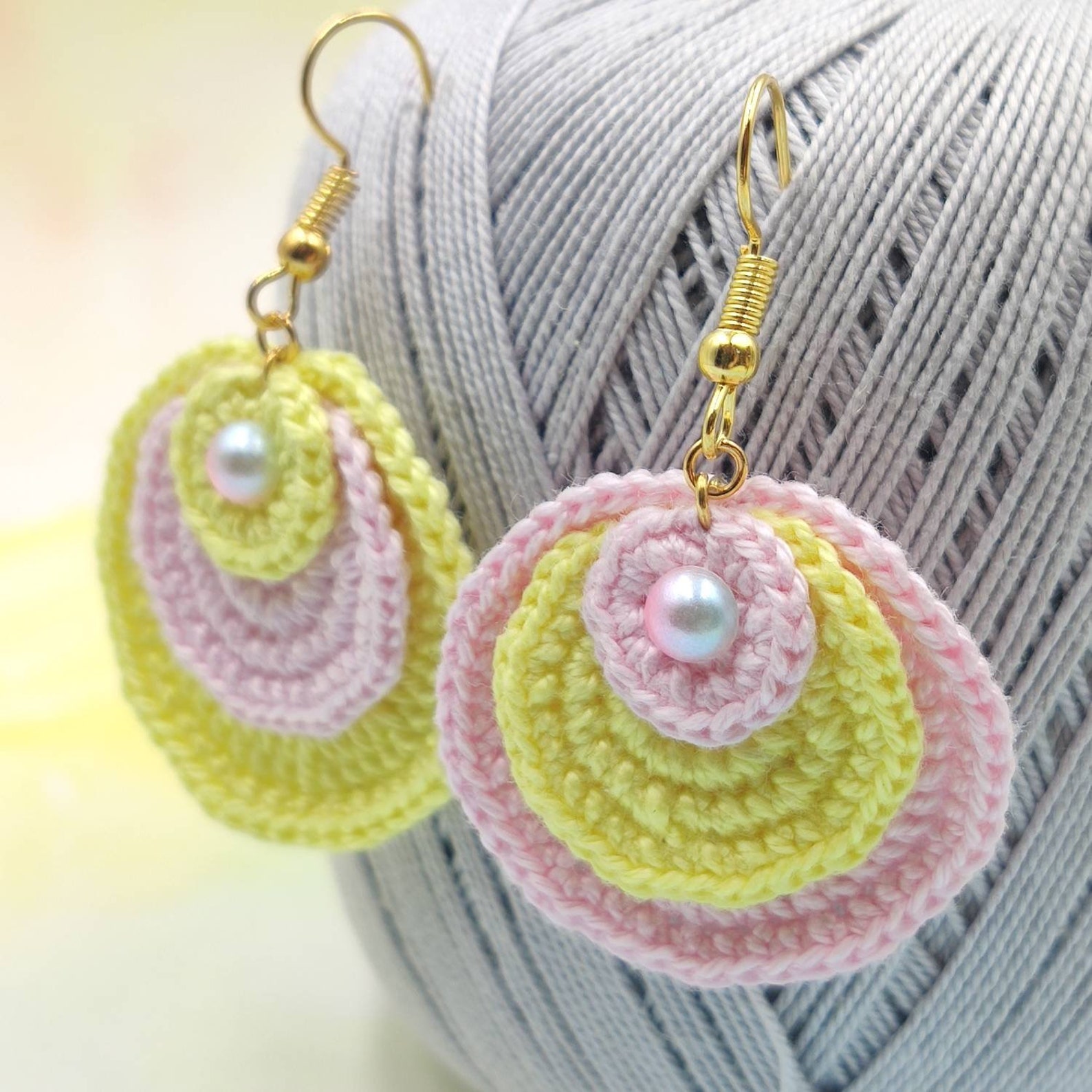 Crochet Dangle Earrings Pattern, Blue and Yellow Knitting Earrings, Pdf Download, Handmade