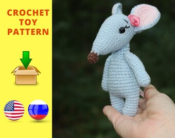 Padrão de crochê para rato amigurumi: brinquedo de rato fácil (padrão em PDF)