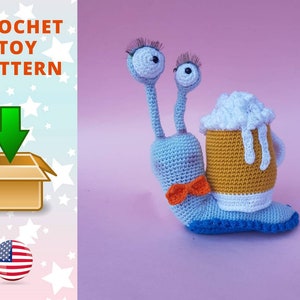 Snail with Beer Mug amigurumi toy tutorial, easy pattern for beer lover