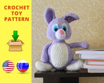Crochet Bunny Pattern for handmade, easy tutorial, 8.7 inch plush toy pattern