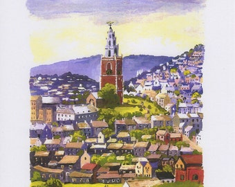 Print of Shandon Tower in Cork City in Ireland, Watercolour Painting of Cork Ireland, Irish Art, made in Ireland