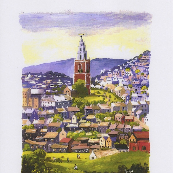 Impression de la tour Shandon dans la ville de Cork en Irlande, aquarelle de Cork Irlande, art irlandais, fabriqué en Irlande