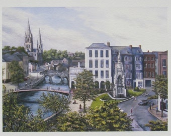 Print of Cork City in Ireland, Cork in the 1980s, Scene of Cork in the old days, Print of an Oil Painting, Irish Art, made in Ireland