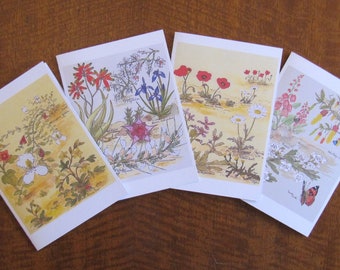 Set of 4 Cards, Wildflower Greeting Cards, Watercolour of Desert Wildflowers, sustainable, made in Ireland