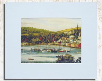 Impresión artística de Crosshaven (Cork Occidental): Pintura al óleo costera de Anna O'Hara / Pintura de paisaje irlandés del puerto de Cork con yates de vela