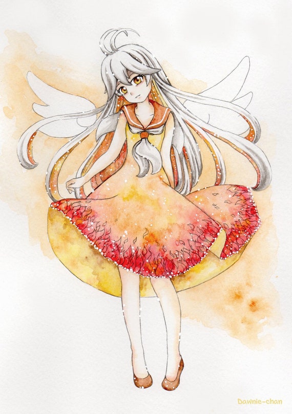 Galaxy Flame Angel Anime Girl A5 Print Etsy