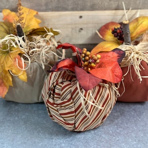 Set of 3 Autumn Pumpkins, Decorative Pumpkins, Fall/Autumn/Harvest, Fabric pumpkins, Farmhouse Pumpkins, Rustic Pumpkins, Shabby Pumpkins