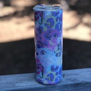 Ready-to-Ship Cheetah Print Glitter Tumbler | Custom Travel Mug I Sparkly Cheetah Print Travel Cup | Custom Drinkware I Personalized Tumbler