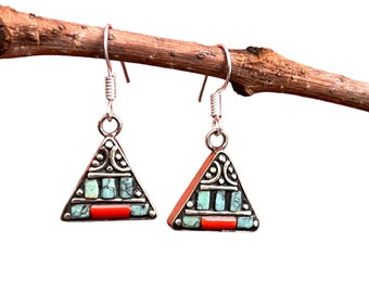 Handmade Tibetan Stone Earrings: 925 Silver, Natural Gemstone