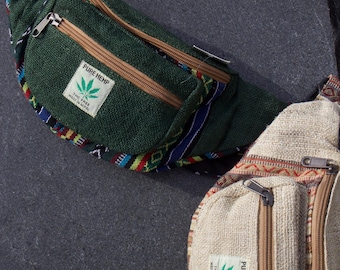 Pochete artesanal de cânhamo puro - Bolsa de cintura boho para festivais, ecológica, feita no Nepal, cinto de viagem sustentável, bolsa hippie unissex.