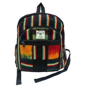 Mini Hemp Backpack: Handmade Rasta Travel Backpack with Water Bottle Pocket