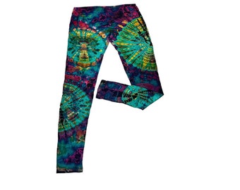 Handmade Tie Dye Leggings | Spandex Cotton Mix | One Size - Bohemian Hippie Rasta Rainbow Leggings Abstract Design | Made in Thailand