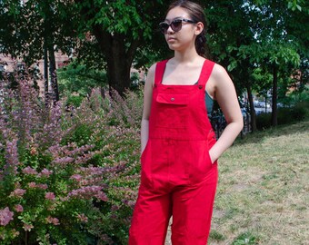 red denim overalls mens