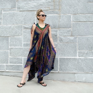 Handmade Rayon Jumpsuit | Handmade in Nepal - One Size Jumpsuit Summer Fashion 2022 - Boho Hippie Jumpsuit Feather Tie Dye Jumpsuit Design