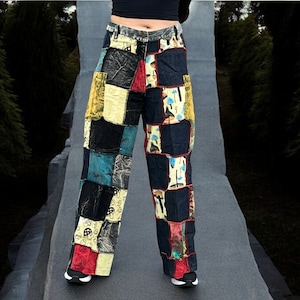 Handmade Patchwork Harem Pants: Recycled Cotton Denim Bohemian Trousers