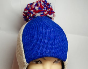Handmade Red White Blue Beanie Hat - Pom Pom Hat With  display picture 3