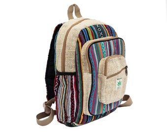 Mini Hanf Rucksack Handgemacht | Reise-Rucksack Native Design Rucksack | Unisex Design Boho Hippie Rucksack mit Wasserflaschentasche