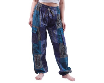 Handmade in Nepal Bohemian Hippie Patchwork Trousers Closed Leg Comfortable, Handmade Hippie Pants for Women Unique Boho Style