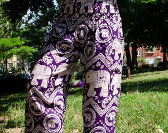 Handmade Elephant Pants | Nepal Yoga Harem Pants Handmade | 100% Cotton Rayon - One Size Fits All | Boho Hippie Pants Design - Multicolor