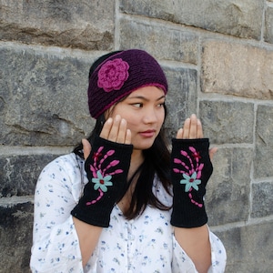 Handmade Knitted Headband Flower Design - Wool Headband Head Scarf - Multicolor Variation Head Wrap | One Size Stretchy Handmade Active