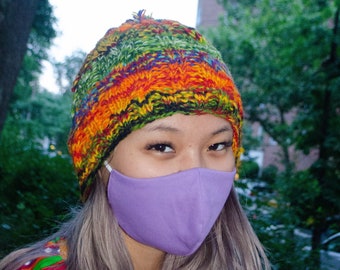 Rainbow double layered knit beanie colorful rainbow winter hat.