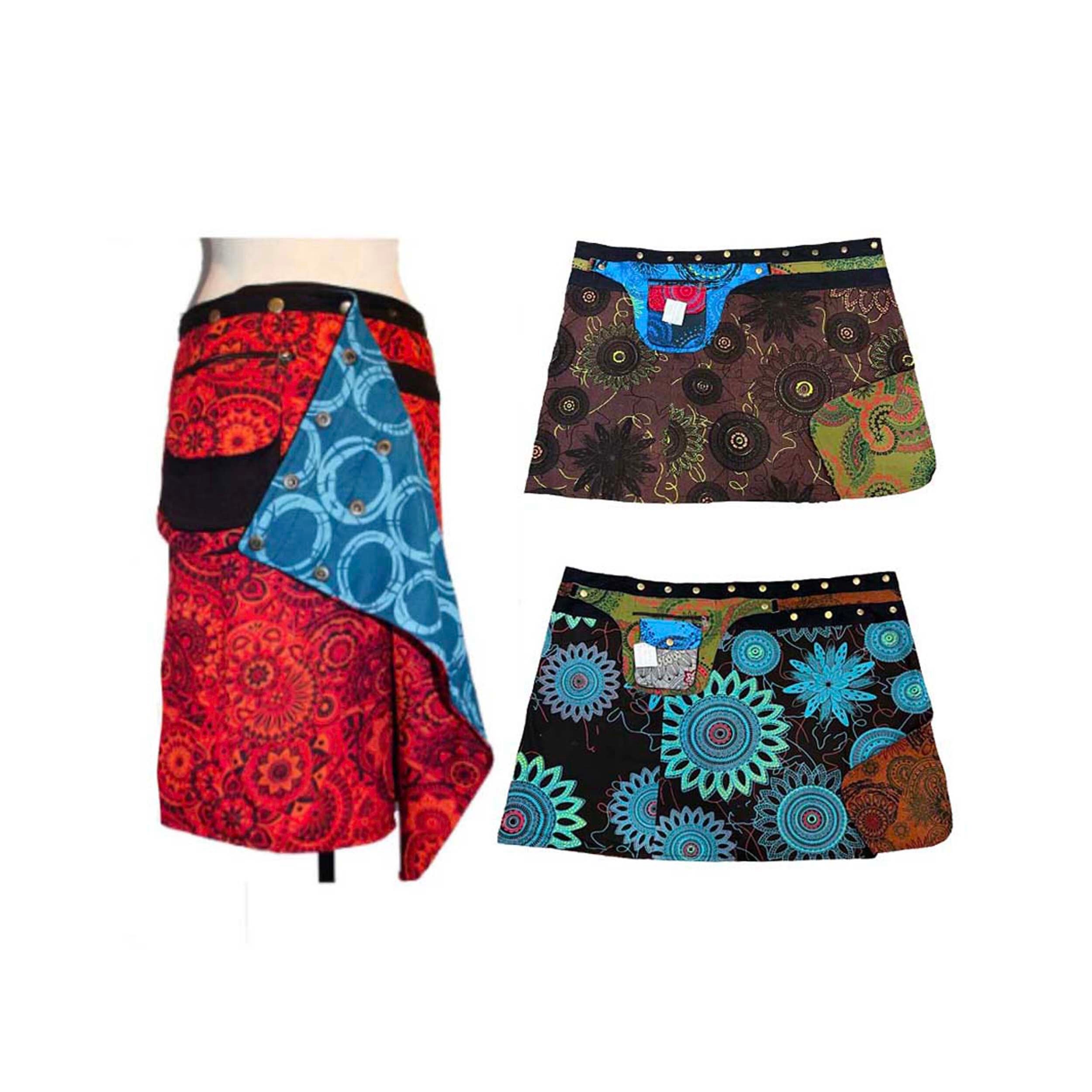 Made in Nepal | Skirts | Made In Nepal Steel Blue Wraparound Snap Aline  Mini Skirt With Pouch Size M | Poshmark