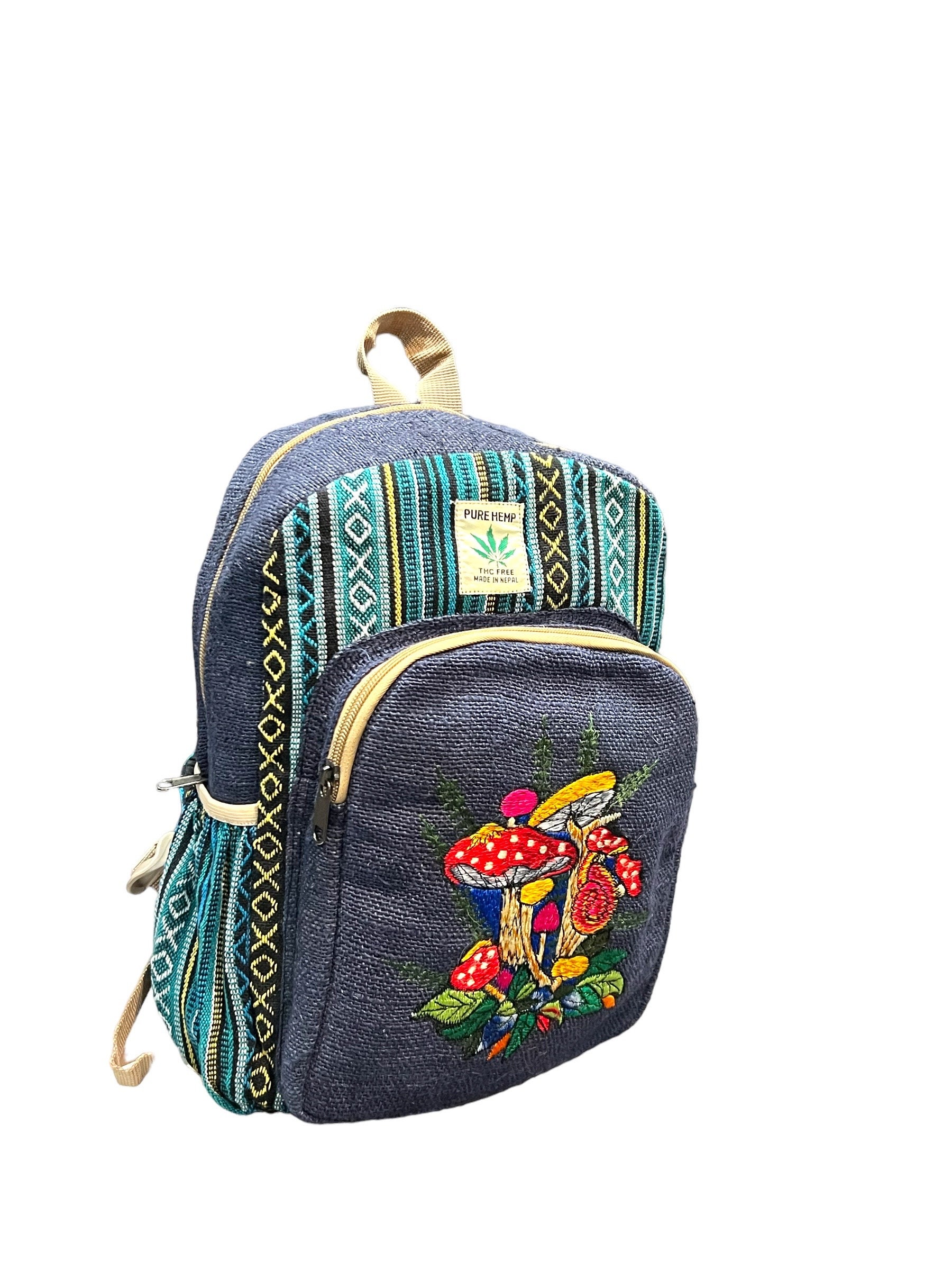 Handmade Hemp Mushroom Backpack: Nepal Travel Backpack - Etsy display picture 2