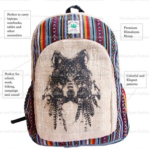 Large Wolf Hemp American Native Design Backpack