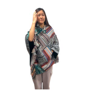 Handmade 100% Cotton Poncho Mexico Nepal - Reversible Blanket Poncho | Boho Hippie Poncho Cover | One Size | Unisex Design Reversible Poncho
