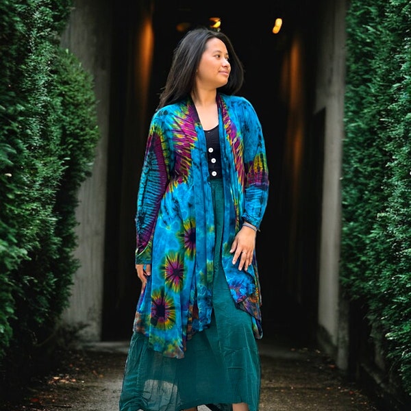 Long Kimono In Tan & Grey Tie Dye main image 1